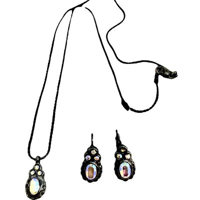 Ensemble collier et boucles d'oreilles en argent gun 10µ et cristal SW _aléatoire
