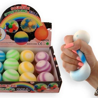 Squeeze stretching ball 6 cm 4 assorted colors 12 pcs in dpb, 12 pieces in display