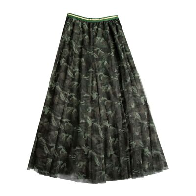Falda de capas de tul con estampado de camuflaje caqui, pequeña
