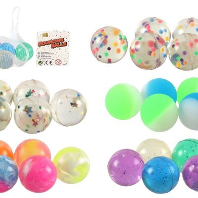 Palline rimbalzanti ø 2,7 cm, 5 pezzi in un sacchetto, 4 colori assortiti, 24 pezzi in sacchetto OPP