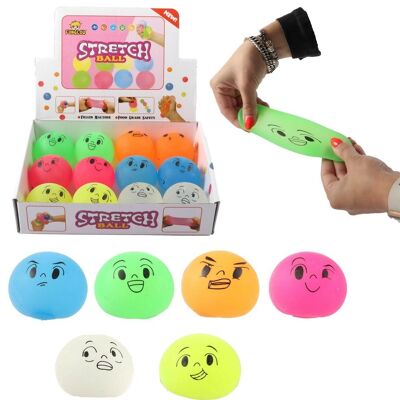 Pallina elastica da 6 cm, 136 grammi, con emoji, 6 colori assortiti, 12 pezzi in espositore