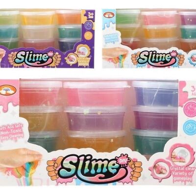 Slime / stucco di cristallo da 45 grammi con glitter, 3 colori assortiti, 12 pezzi in scatola con finestra