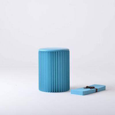 Tabouret Concertina en Papier - Bleu - 30⌀ x 28cm H