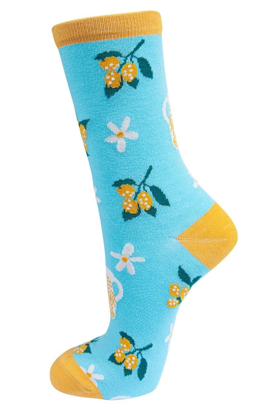 Damen-Socken mit Blumenmuster, Bambus, Neuheit, Knöchel-Fruchtsocken, Zitronen