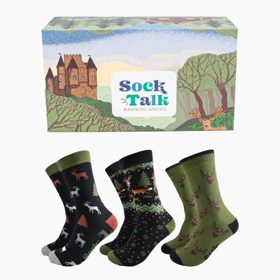 Coffret cadeau de chaussettes en bambou pour hommes - Woodland Stag & Friends