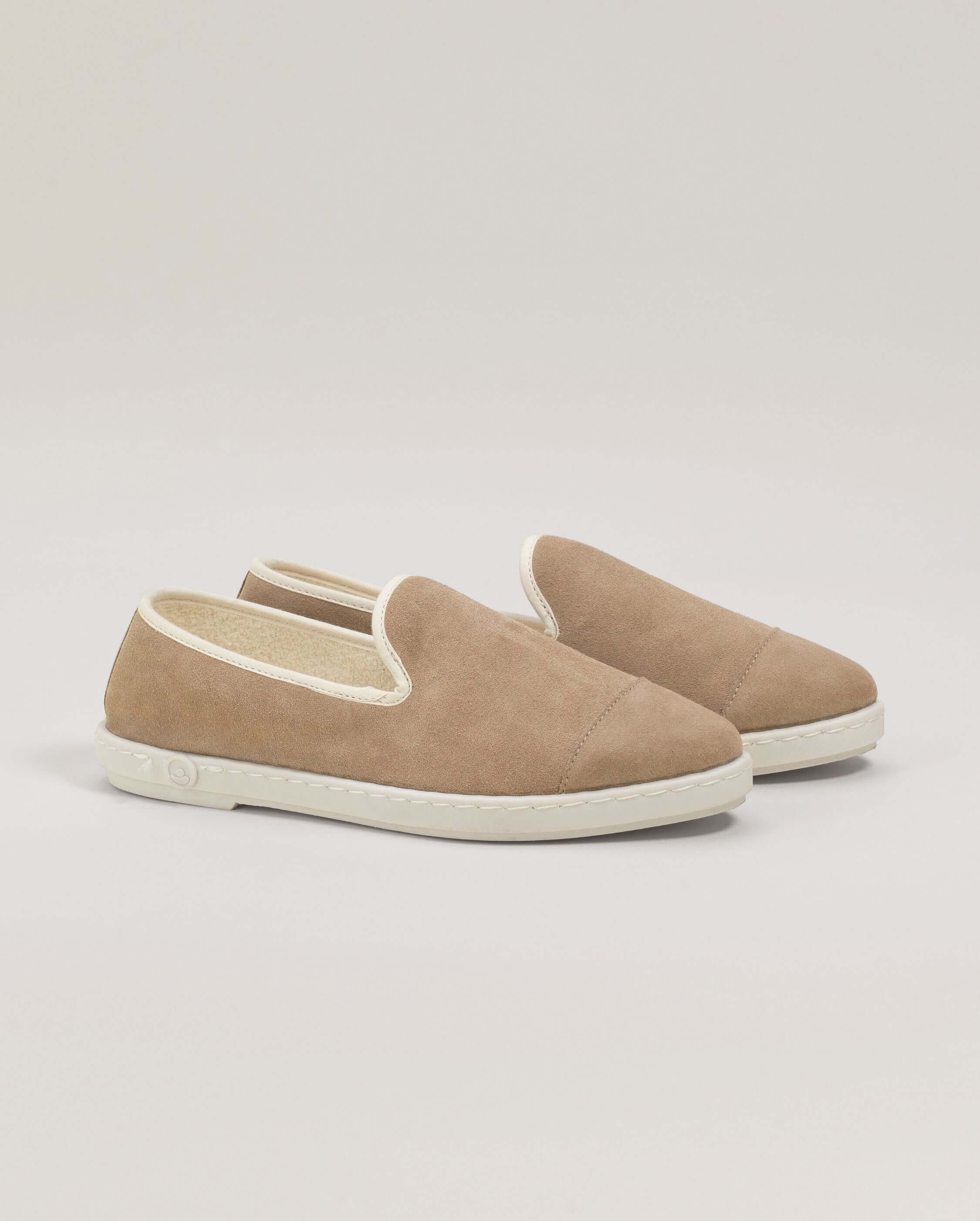 Damen Lederpantoffeln, Taupe