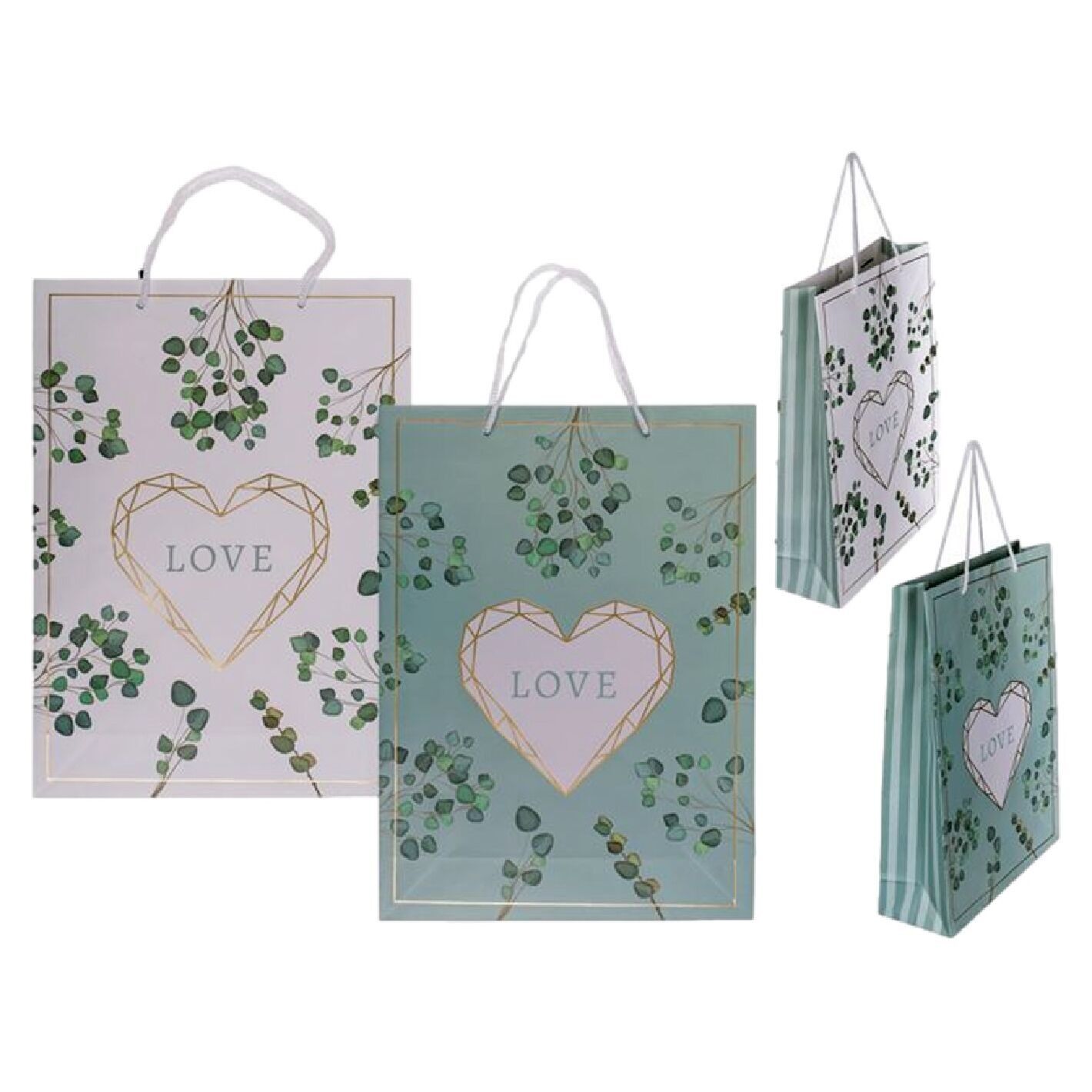 Paper Gift Bag White/Green 34 Cm