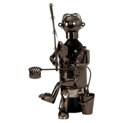 Porta Botellas De Vino Metálico "Pescador" 33Cm