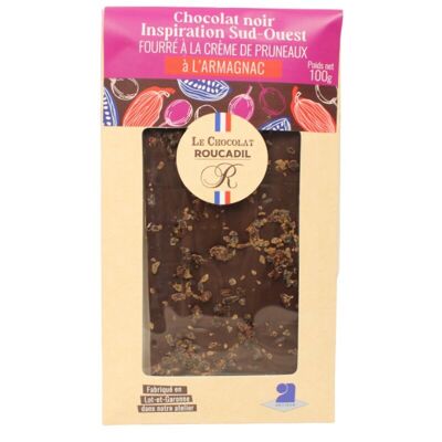 Dark chocolate bar filled with prune cream and Armagnac, southwest inspiration - 100g