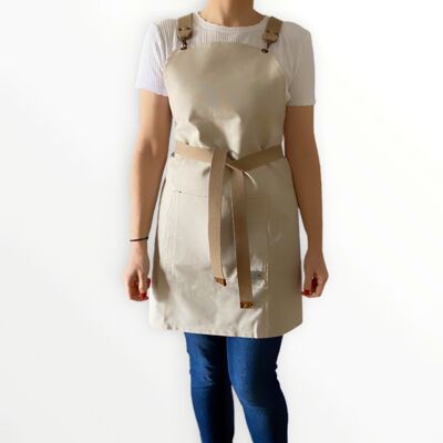 APRON PANAMA BEIGE COTTON STRAPS