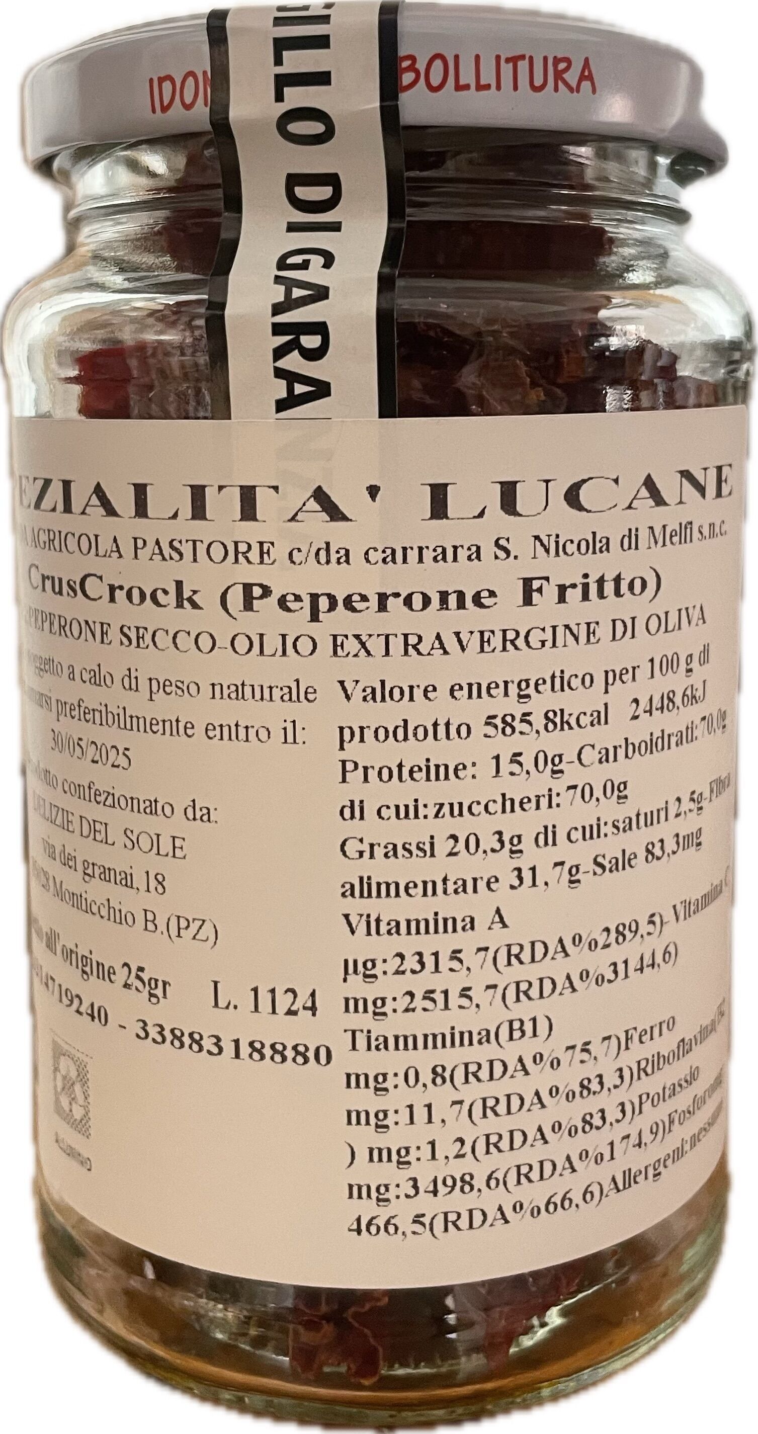 Crusco-Pfeffer, bereits in EVO-Öl frittiert, 25-g-Glas.