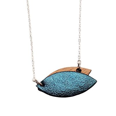 Collier mini-petale bleu petrole