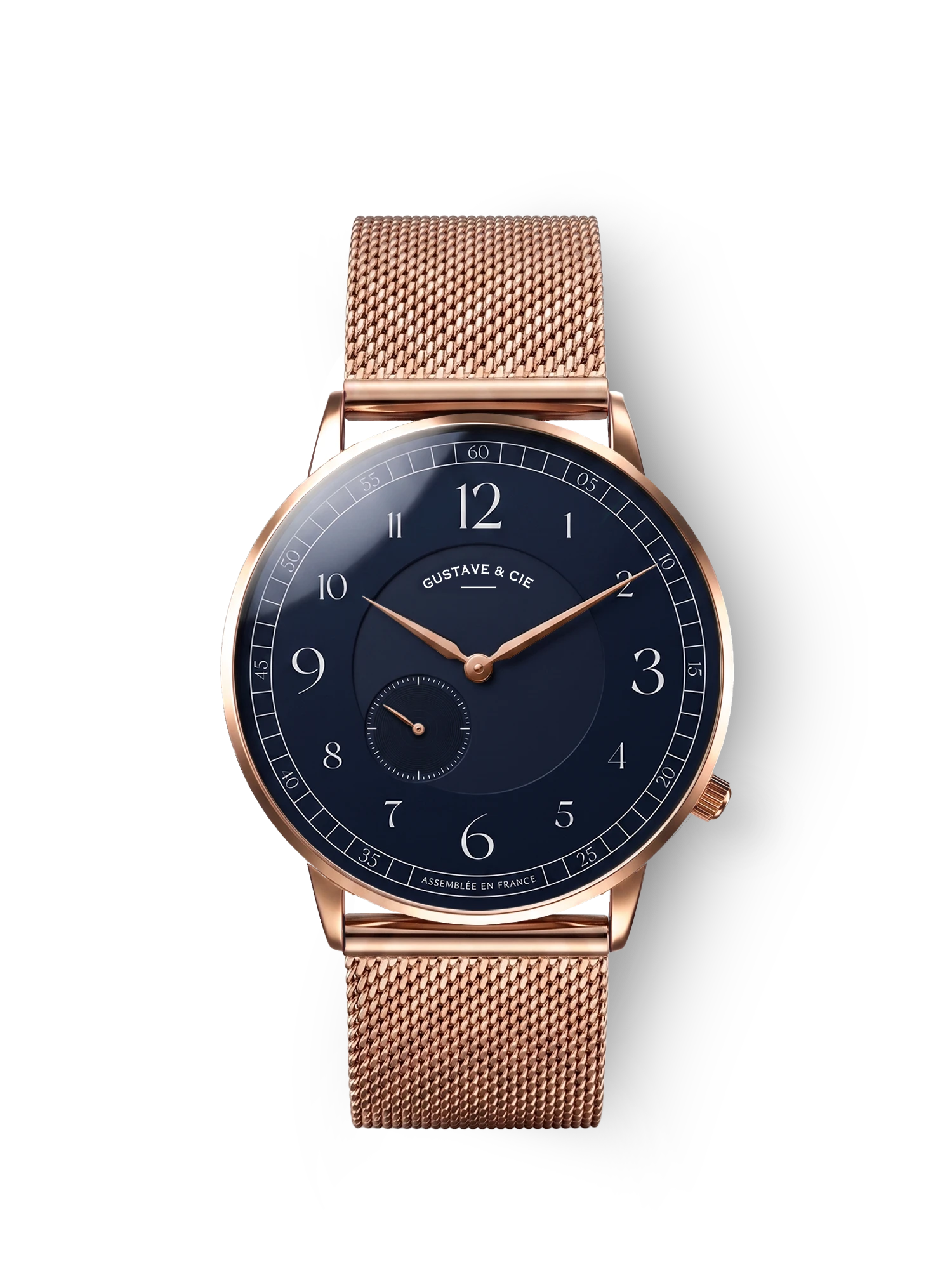 Hector 12H Uhr aus Roségold und Blau – 36 mm Roségold-Milanese-Armband
