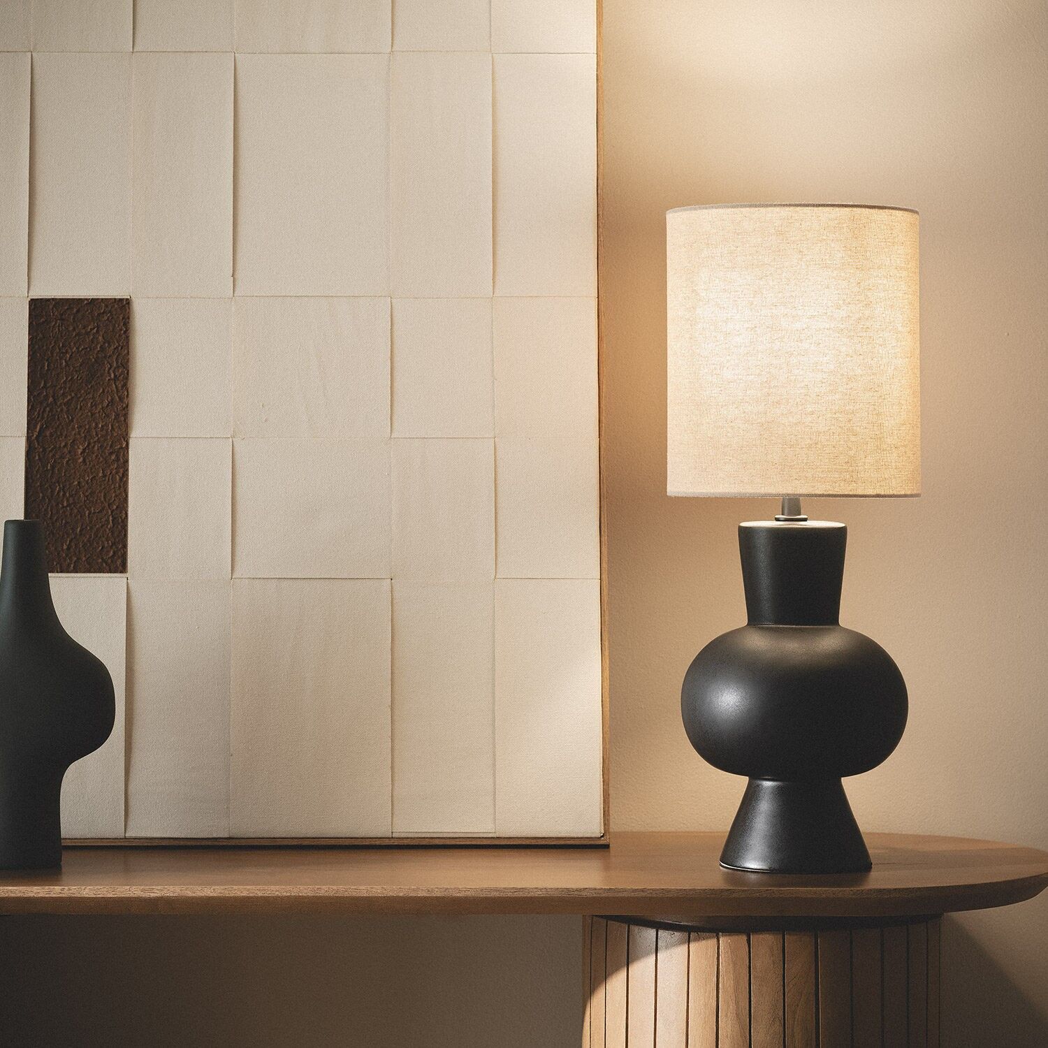 Lampe de table Ledkia en céramique et lin Amabel