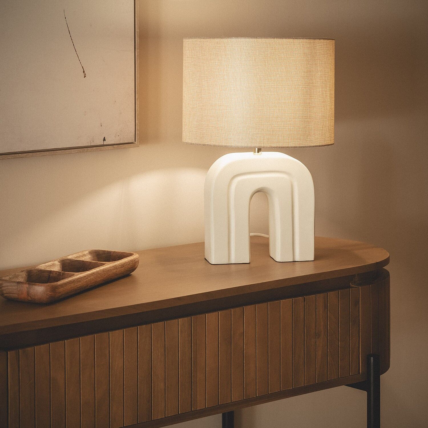 Lampe de table Ledkia Cira en résine et lin