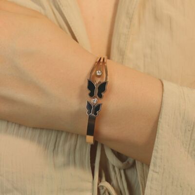 Bracelet jonc fin magnétique à double papillon en or rose