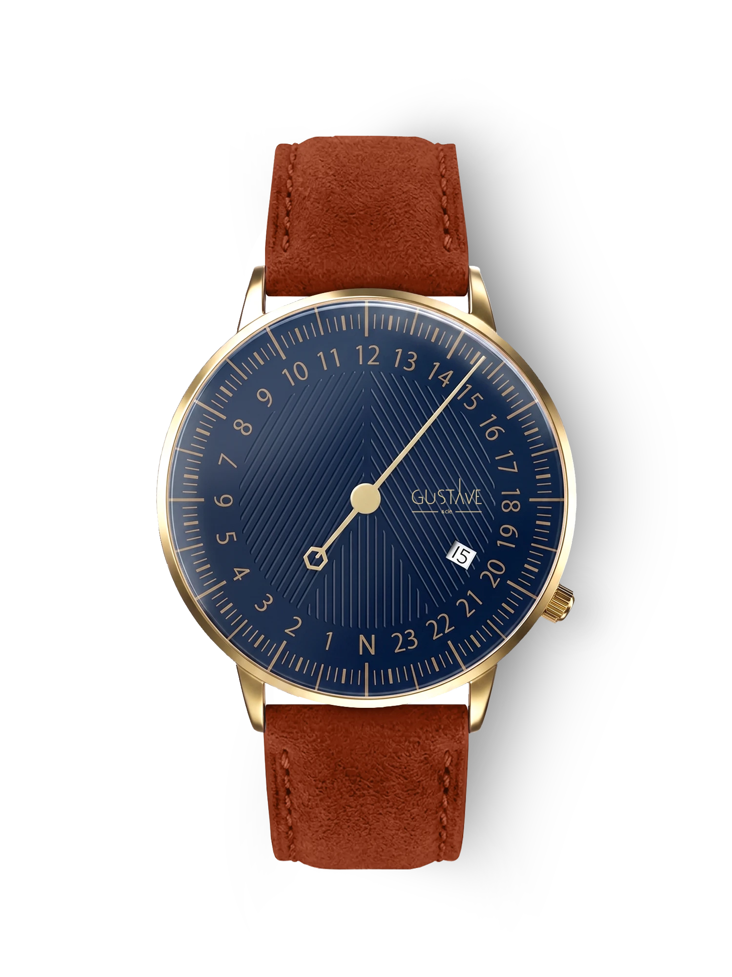 André 24H Gold- und Blauuhr – 40 mm Terrakotta-Nubukarmband