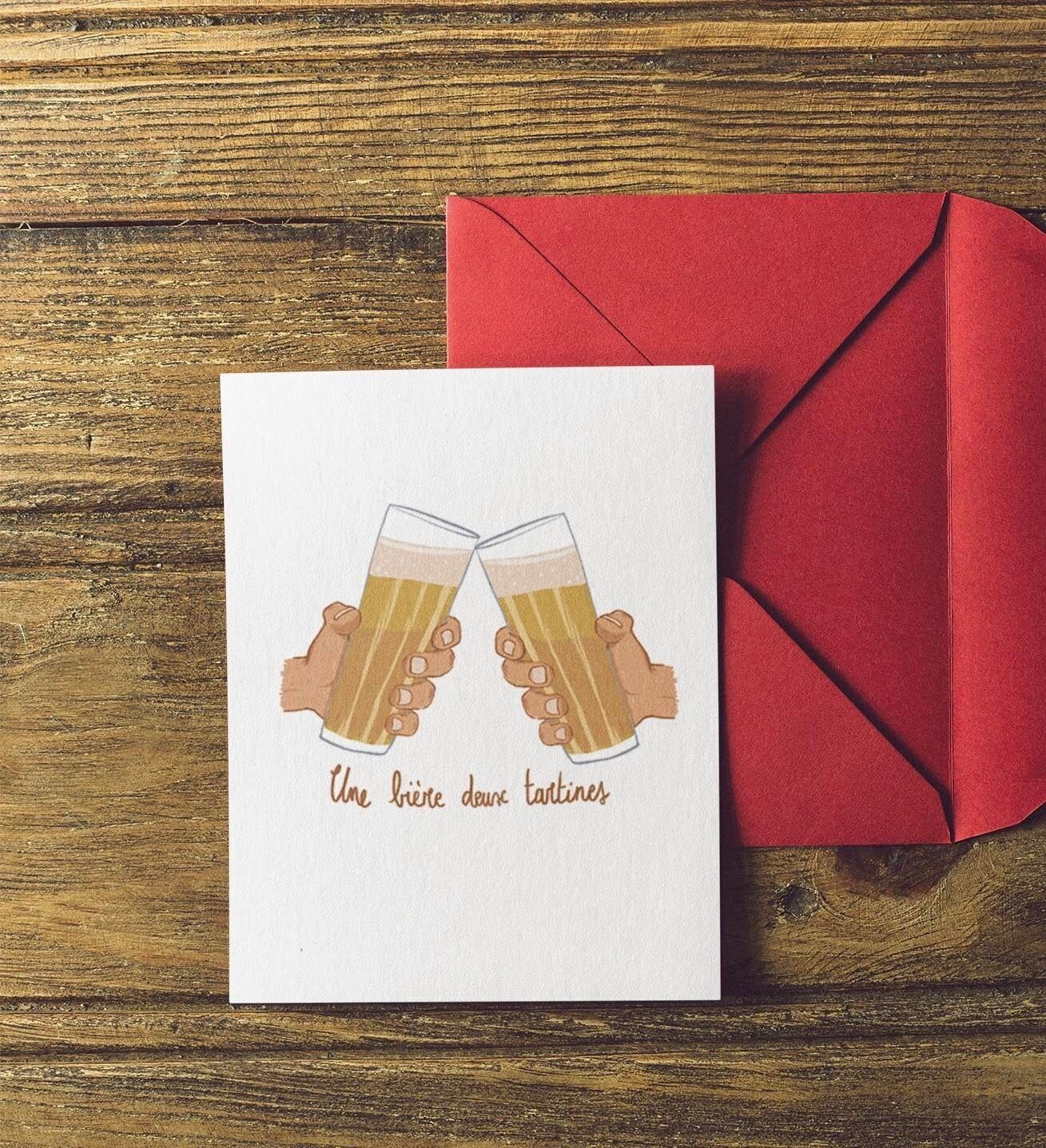Carte postale Une bière deux tartines