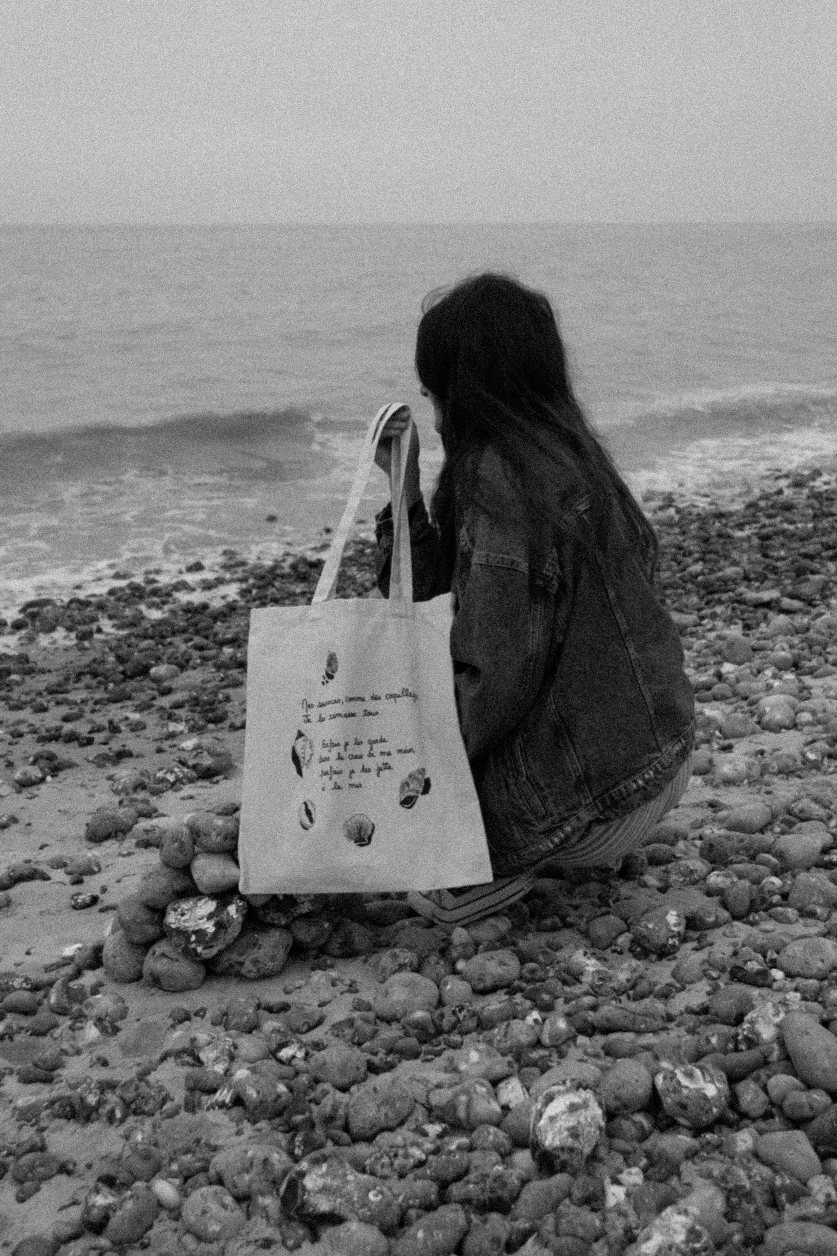 Tote bag "Mes souvenirs comme des coquillages" - 38x42cm