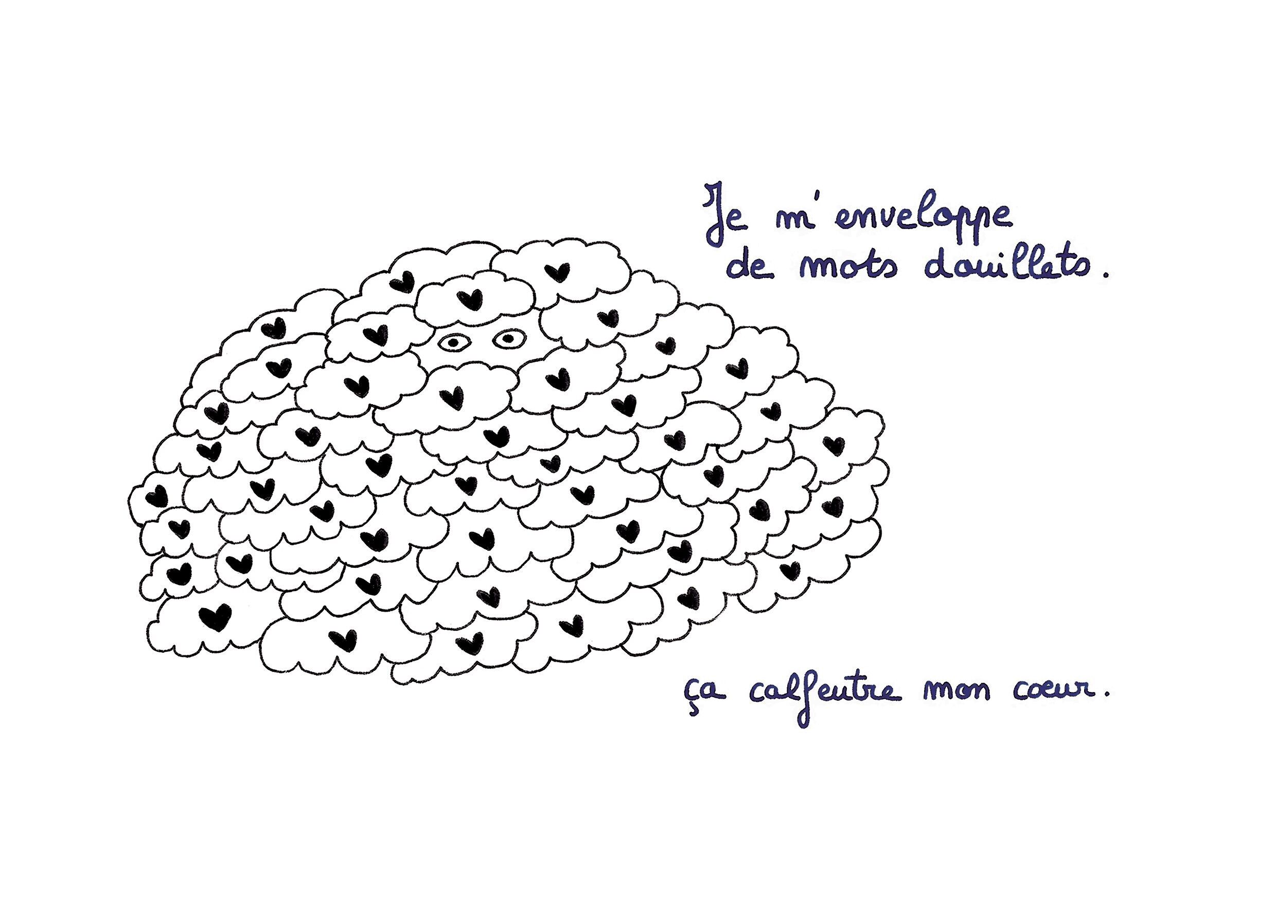 Illustration "Je m'enveloppe de mots douillets." - format A5