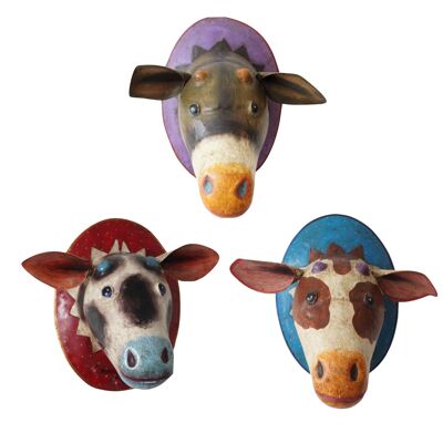 Set de 3 patères en métal Tête de vache N°4