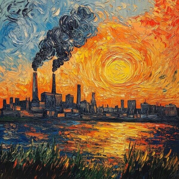 Lienzo enmarcado - Ruhrpott Sundowner al óleo - Püttkram