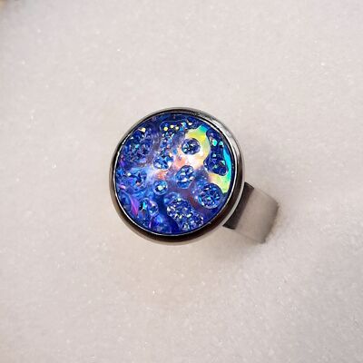 Set of 5 adjustable rings - Sequin Stone Cabochon - Assorted colors