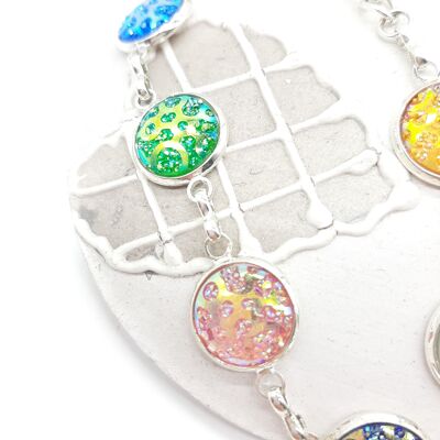 Adjustable Silver Bracelet - Glitter Stones Cabochons