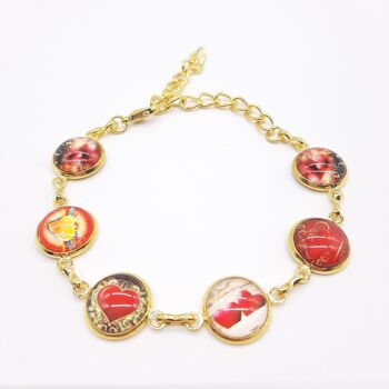 Bracelet Doré ajustable - Cabochons en Verre avec Cœurs assortis - Nuances de rouge 2