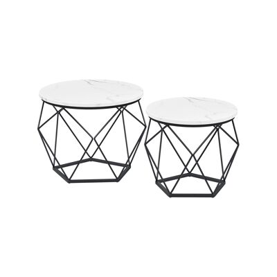 Ronde salon table set of 2 modern marble wit-inktzwart