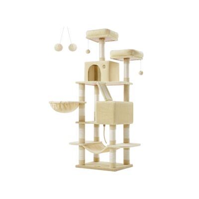 Large cat boom with 2 platforms and pluchen bales, beige