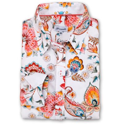 Camicia da donna Grenouille a maniche lunghe con stampa paisley bianca e arancione