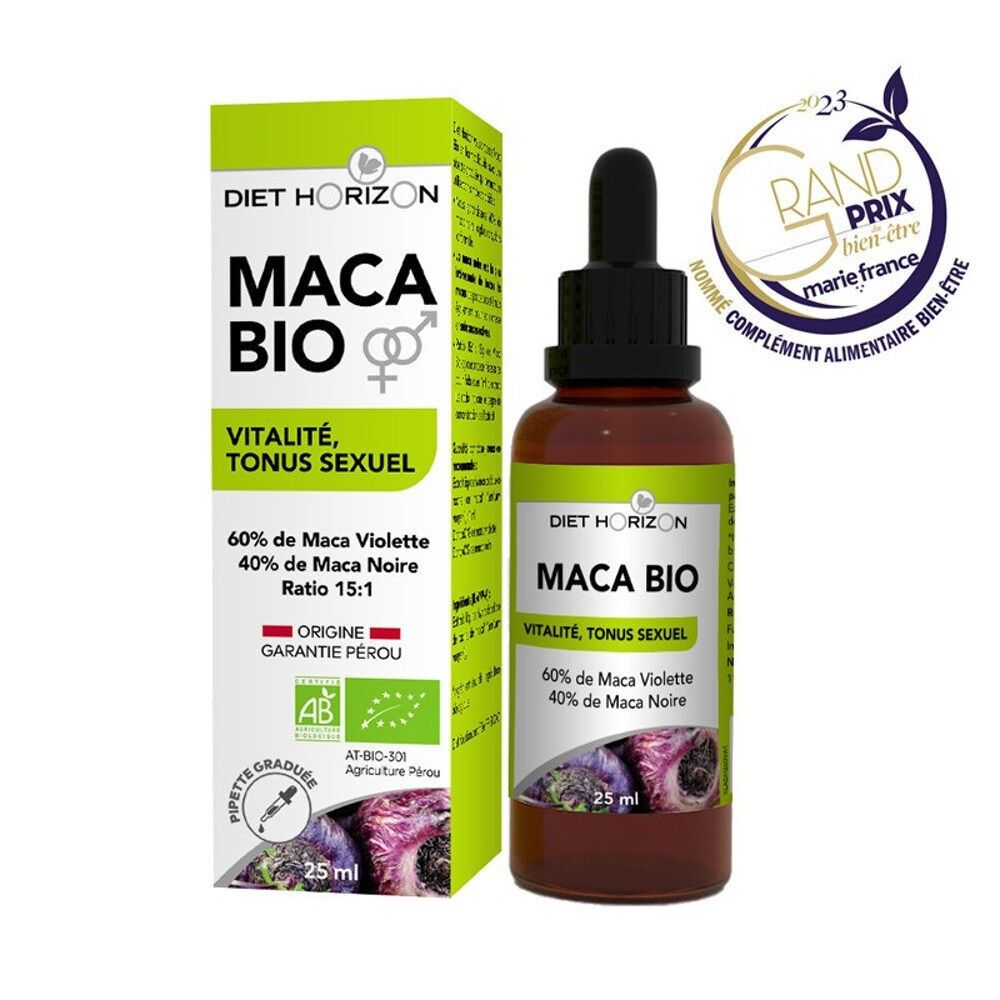 Display mit 6 Maca-Flüssigkeiten 25ml Diet Horizon BIO