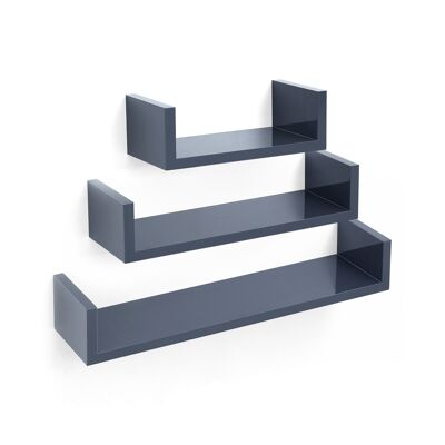 U-vormige wandplanken set van 3 grijs