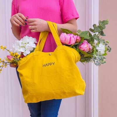 Embroidered Happy Tote Bag