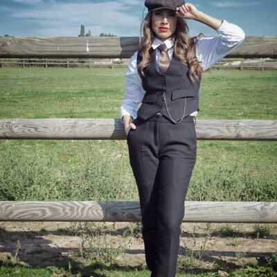 Chaleco de traje negro a medida sin cuello