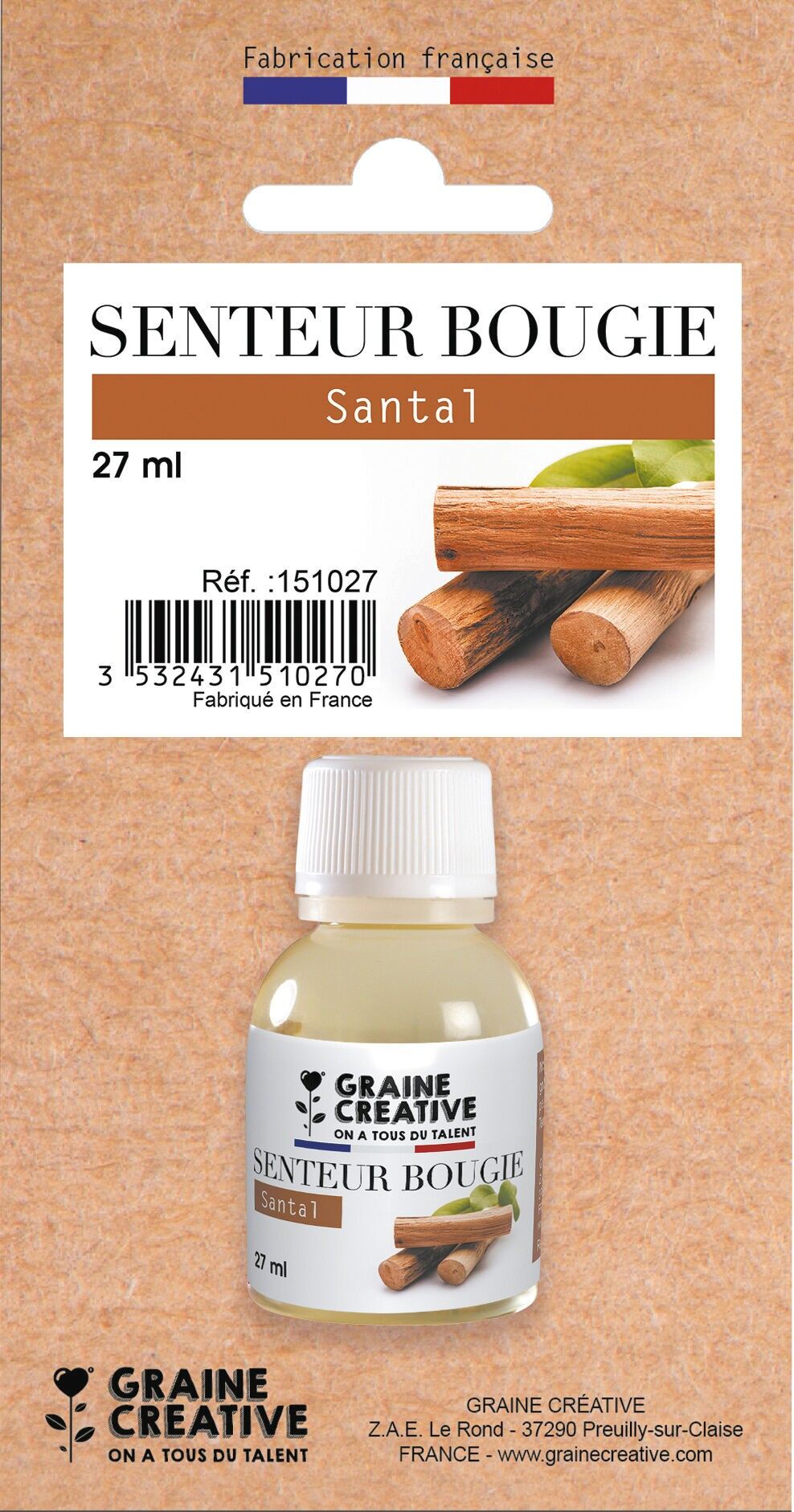 Sandelholzkerze mit Hautduft, 27 ml