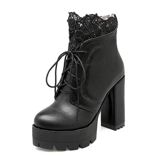 Dark Fae Gothic Stiefel mit Spitzenabschluss und hohem Absatz