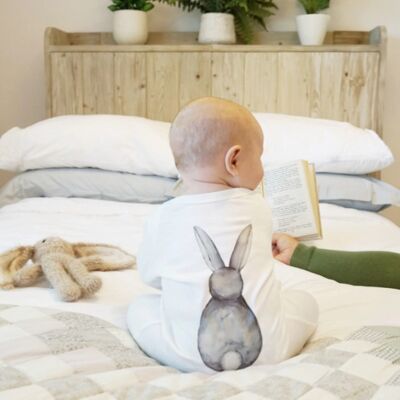 Bunny Rabbit Back Watercolour Baby Sleepsuit