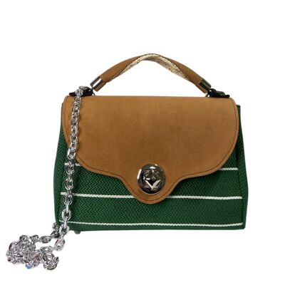 Miura Mini - Borsa donna a mano e tracolla rafia riga verde