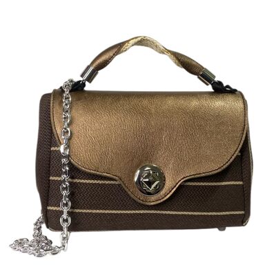 Miura Mini - Borsa donna a mano e tracolla rafia riga marrone