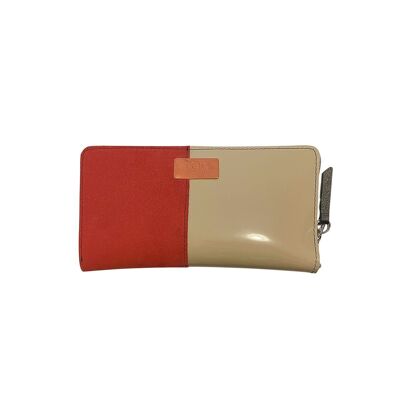 Portafoglio Mini - Rigido Bicolore in PVC beige e Alcantara corallo