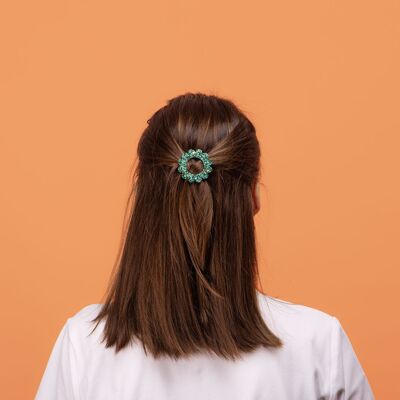 Round barrette Sunflower Mix Green