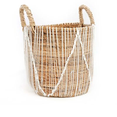 Cesta de macramé con costura recta - Blanco natural - L