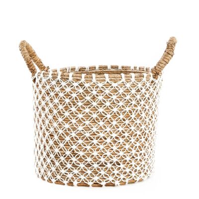 Cesta de macramé con punto cruzado - Blanco natural - M