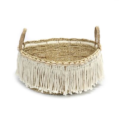Cesta Boho con Flecos - Blanco Natural