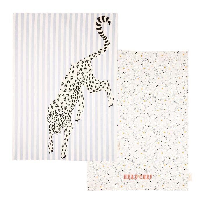 Set of 2 TEA TOWELS - CHEETAH - YVONNE ELLEN