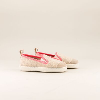 Children's wool slippers, neon pink beige