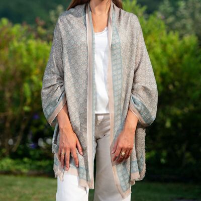 Beige Wool & Silk & Scarf with Andalusian Mosaic
