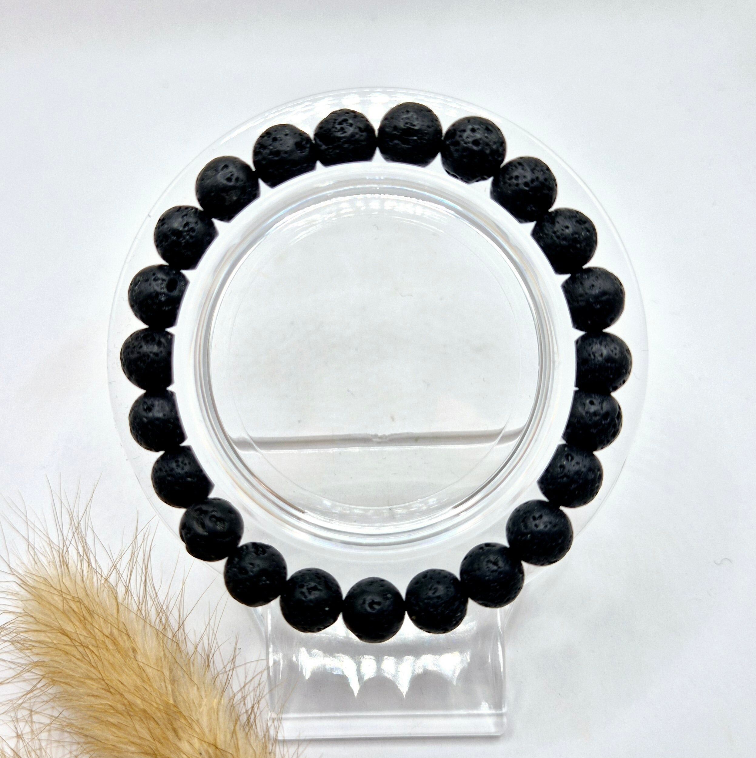 Gemstone bracelet with 8mm round beads - Lava Stone